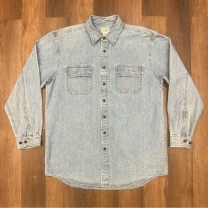 Vintage L.L. Bean Denim Button Up Shirt Heavy Weight L TALL (please Read)